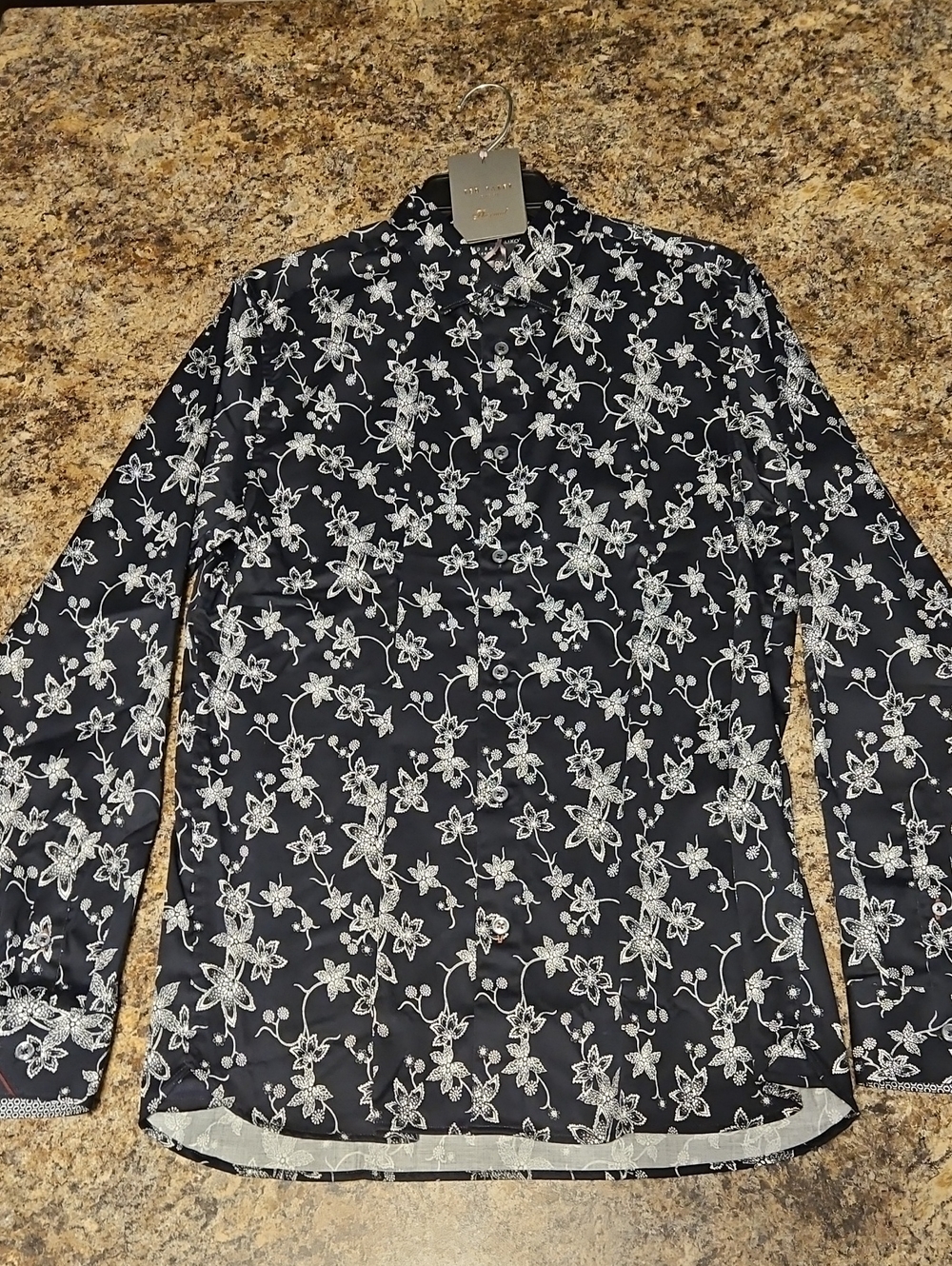 Ted Baker Floral-Print Long-Sleeve Button-Down - 15.5